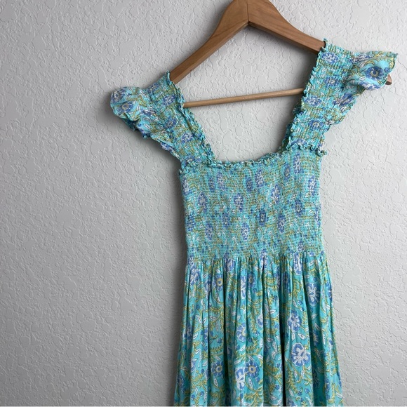 Rixo Kendall Maxi Dress XS Floral Print Sleeveless Ruffle Smock - Picture 6 of 11